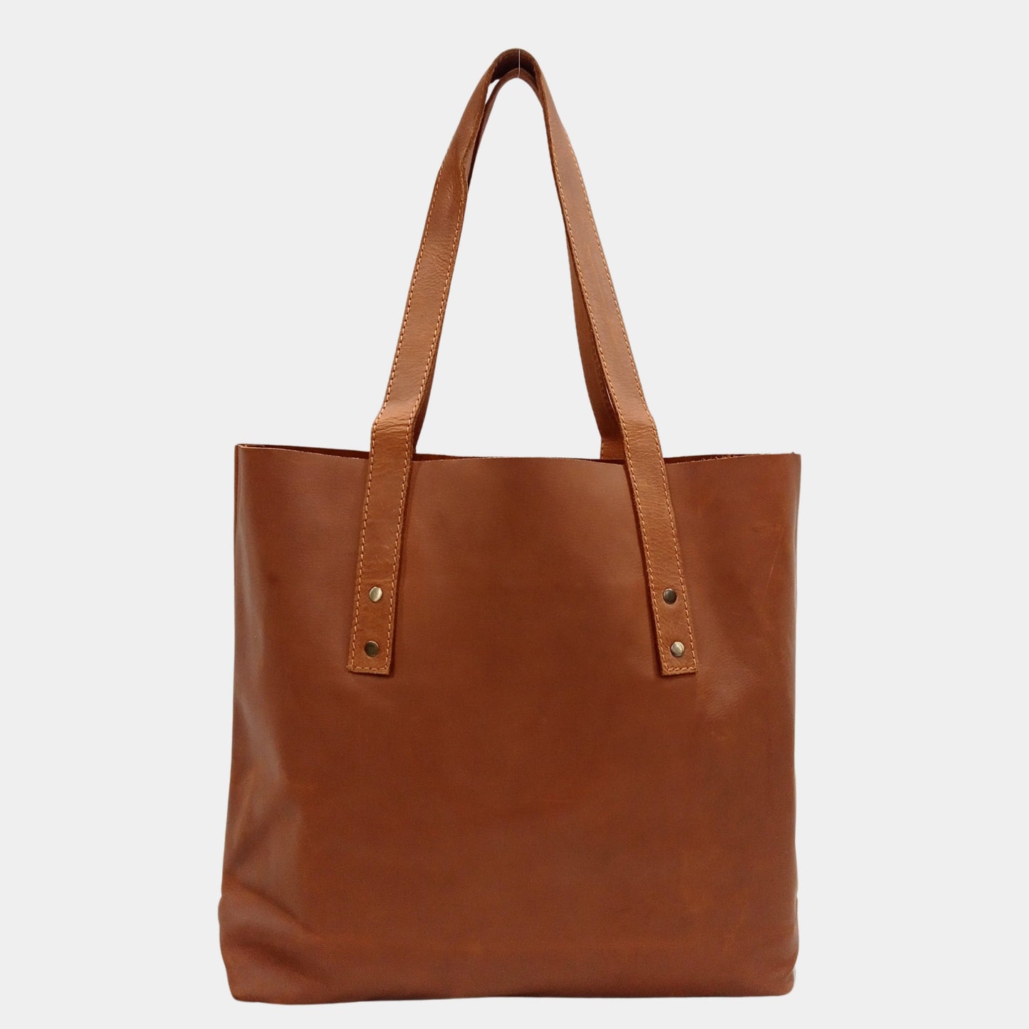 Elegant Light brown Chloe Leather Tote Bag with brass rivets perfect for office college shopping