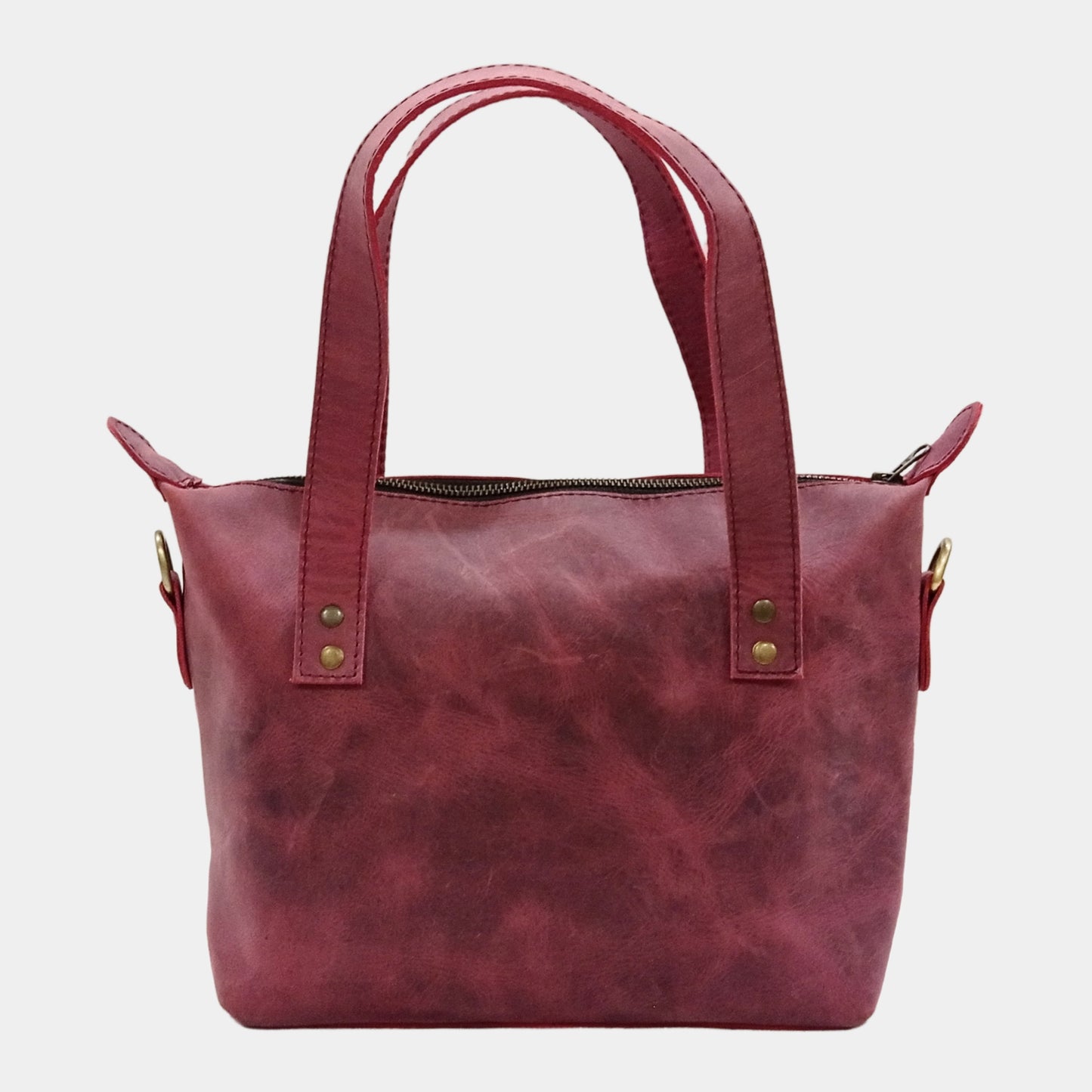 Back Side of Aria Leather Tote Bag by LTB Australia with Classic Brass Rivets