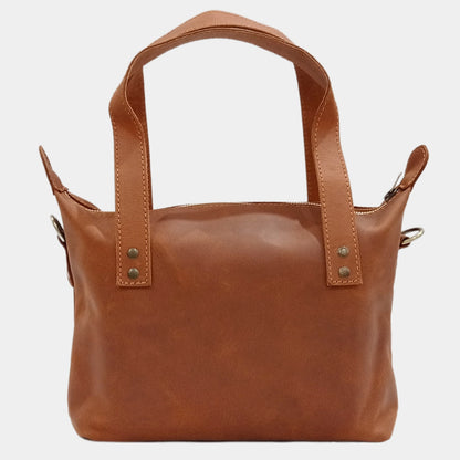 Backside of minimalist Hannah Leather Tote Bag by LTB Australia  showing brass rivets and side hooks