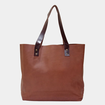 Backside of Large Brown Leather Tote Bag perfect for office or short business trips