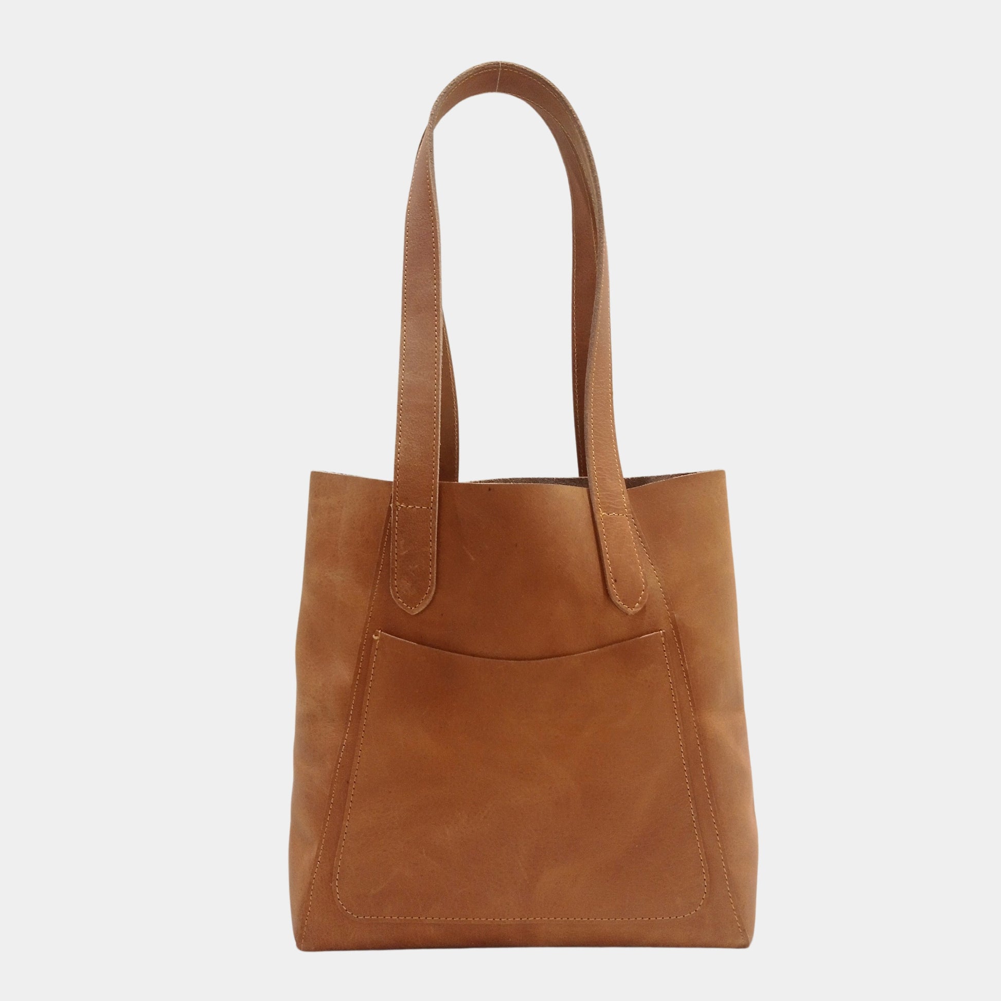 Brown Sophia Leather Tote by LTB store Australia long handles and front pocket with formal appeal