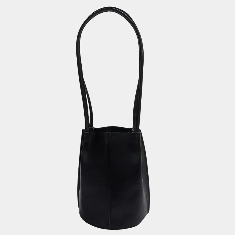 Small Black Leather Tote Bag By LTB Australia with long shoulder strap and minimalist seam design