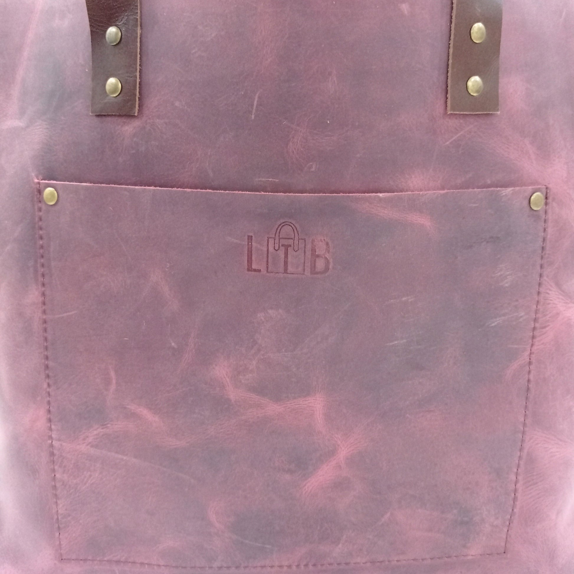 Work Leather Tote with LTB store Australia logo stamped on front pocket 