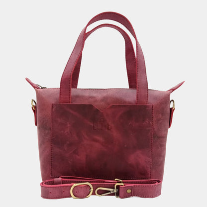 Aria Leather Tote Bag for Women with Brass Hardware in vibrant Burgundy color