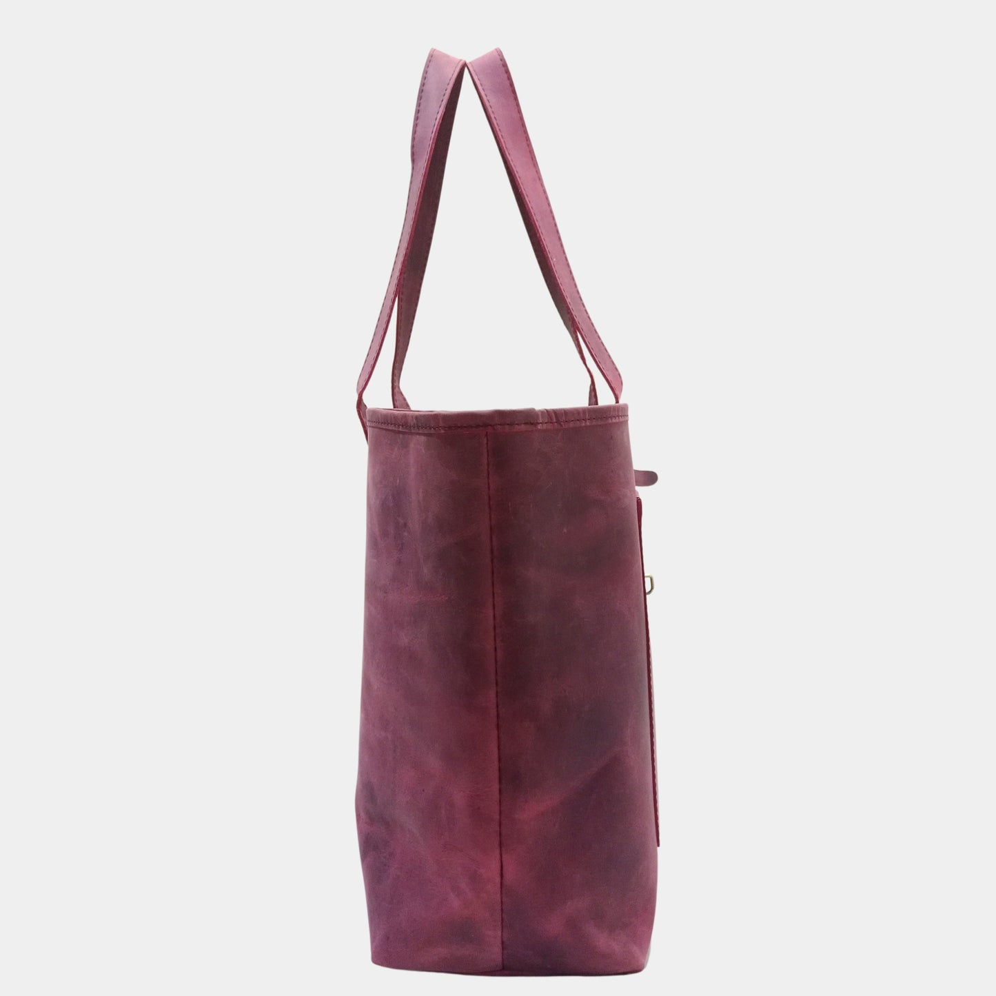 Side View of ladies work tote bag in vibrant burgundy with large straps