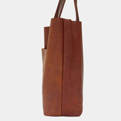 Side view of Willow Large Work Leather Tote bag perfect size to hold laptop office essentials