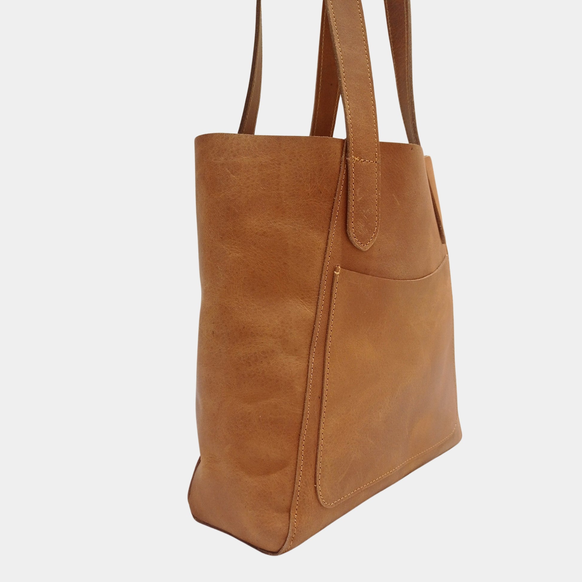 side view of elegant and sleek Sophia Leather Tote perfect for teenage college girls 