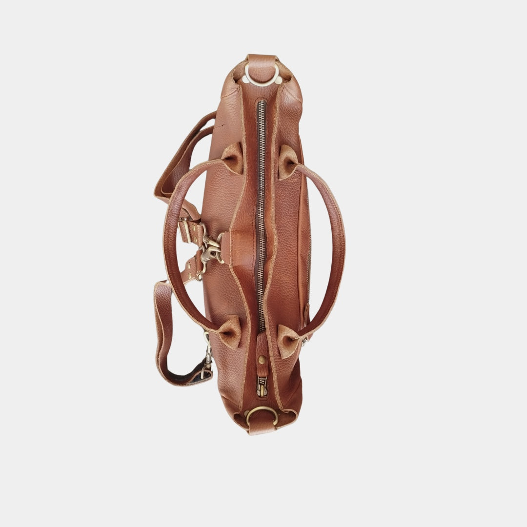 Top view of stylish Bella Leather Tote Backpack