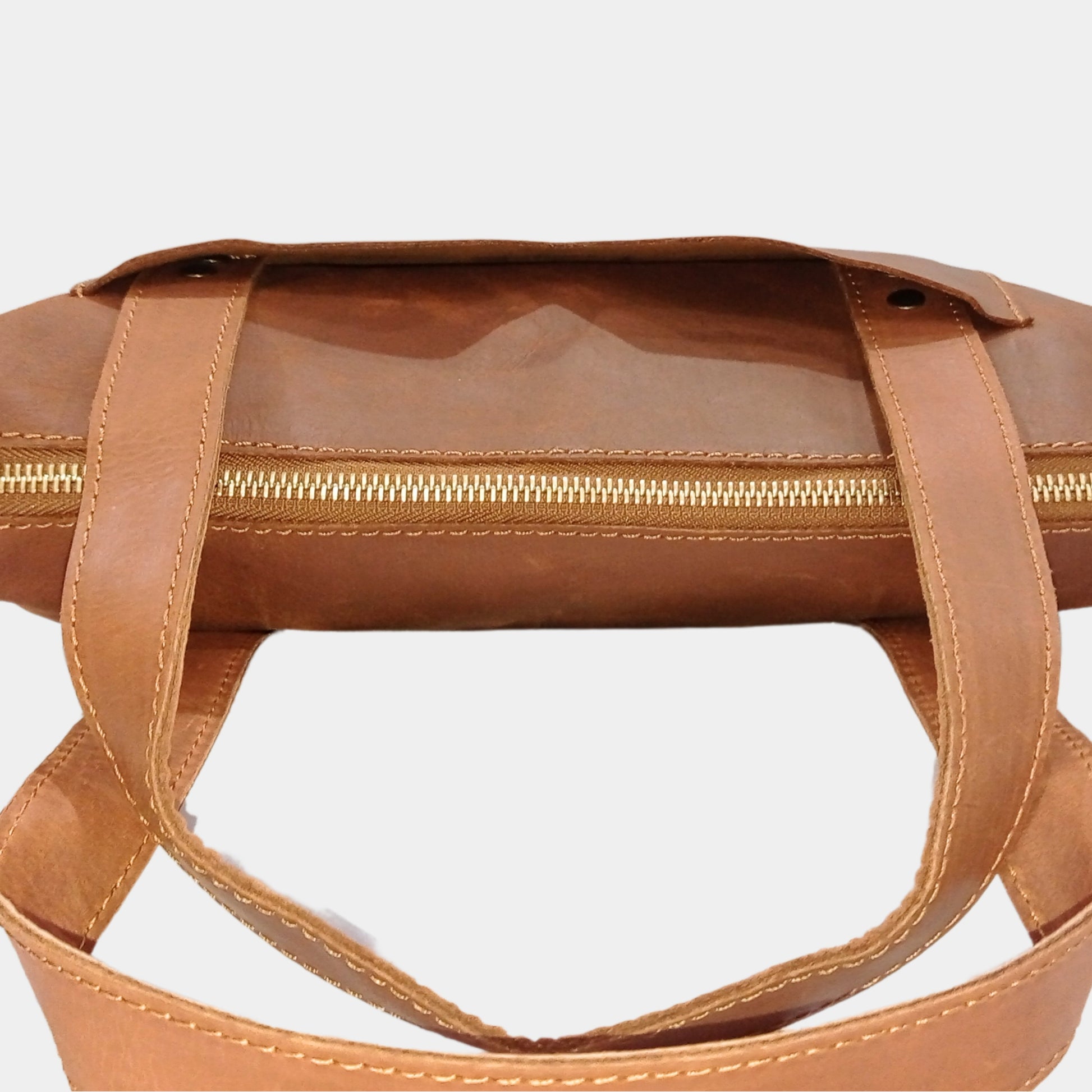 classic Cross body brown leather tote by LTB store Australia with top zip closed