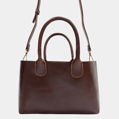 Minimalist Brown Leather Tote with formal appeal perfect for office or business meeting as handbag